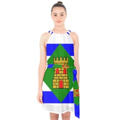 Flag Of Vieques Halter Collar Waist Tie Chiffon Dress