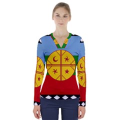 Flag Of The Mapuche People V-neck Long Sleeve Top by abbeyz71