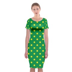 Polkadot Yellow Classic Short Sleeve Midi Dress by berwies