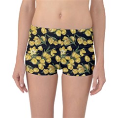 Yellow Tulip Print Reversible Boyleg Bikini Bottoms by CasaDiModa