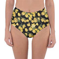 Yellow Tulip Print Reversible High-waist Bikini Bottoms by CasaDiModa