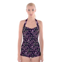 Tulip Flower Print Boyleg Halter Swimsuit  by CasaDiModa