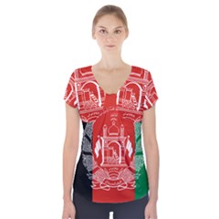 Flag Of Afghanistan Short Sleeve Front Detail Top by abbeyz71