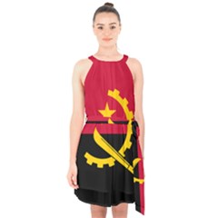 Flag Of Angola Halter Collar Waist Tie Chiffon Dress by abbeyz71