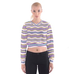 Colorful Wavy Stripes Pattern 7200 Cropped Sweatshirt by dflcprints