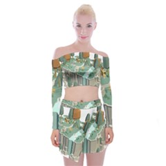 Camping Low Poly 3d Polygons Off Shoulder Top With Mini Skirt Set by Simbadda