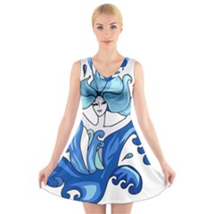 Abstract Colourful Comic Characters V-Neck Sleeveless Dress