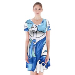 Abstract Colourful Comic Characters Short Sleeve V-neck Flare Dress