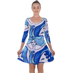 Abstract Colourful Comic Characters Quarter Sleeve Skater Dress