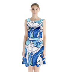 Abstract Colourful Comic Characters Sleeveless Waist Tie Chiffon Dress