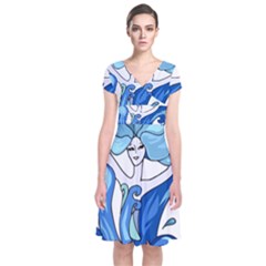 Abstract Colourful Comic Characters Short Sleeve Front Wrap Dress