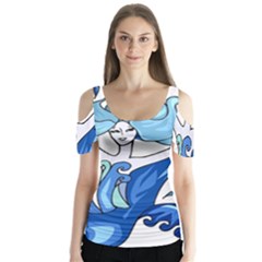 Abstract Colourful Comic Characters Butterfly Sleeve Cutout Tee 