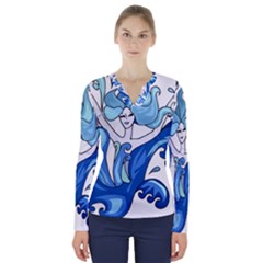 Abstract Colourful Comic Characters V-Neck Long Sleeve Top