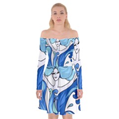Abstract Colourful Comic Characters Off Shoulder Skater Dress