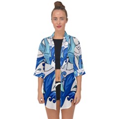 Abstract Colourful Comic Characters Open Front Chiffon Kimono