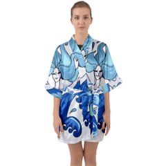 Abstract Colourful Comic Characters Quarter Sleeve Kimono Robe