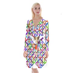 Flower Of Life Sacred Geometry Long Sleeve Velvet Front Wrap Dress by Simbadda