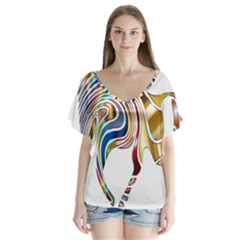 Horse Equine Psychedelic Abstract V-Neck Flutter Sleeve Top