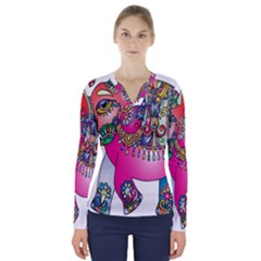 Elephant Pachyderm Animal V-neck Long Sleeve Top by Simbadda