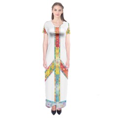 Flourish Decorative Peace Sign Short Sleeve Maxi Dress