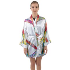 Flourish Decorative Peace Sign Long Sleeve Kimono Robe