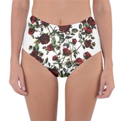 Red Roses Print Reversible High-waist Bikini Bottoms by CasaDiModa