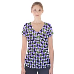 Hypnotic Geometric Pattern Short Sleeve Front Detail Top by dflcprints