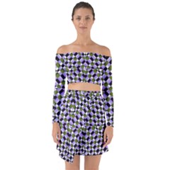 Hypnotic Geometric Pattern Off Shoulder Top With Skirt Set by dflcprints