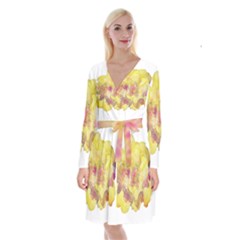 Yellow Rose Long Sleeve Velvet Front Wrap Dress by aumaraspiritart