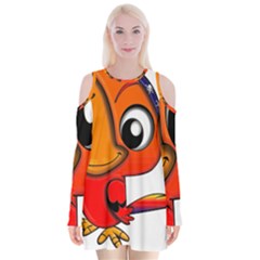 Bird Cartoon Character Parrot Velvet Long Sleeve Shoulder Cutout Dress