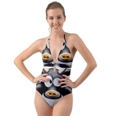 Cow Animal Mammal Cute Tux Halter Cut-Out One Piece Swimsuit