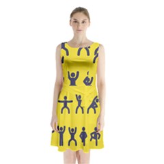 Gymnast Stick Man Man Stick Sleeveless Waist Tie Chiffon Dress by Simbadda