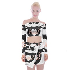 Panda Hug Sorry Cute Cute Bear Off Shoulder Top With Mini Skirt Set by Simbadda