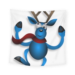 Reindeer Dancing Blue Christmas Square Tapestry (small) by Simbadda