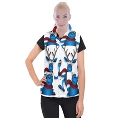 Reindeer Dancing Blue Christmas Women s Button Up Vest by Simbadda