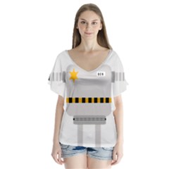 Robot Technology Robotic Animation V-Neck Flutter Sleeve Top