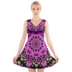 Namaste Decorative Flower Pattern Of Floral V-neck Sleeveless Dress by pepitasart