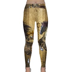 Awesome Steampunk Horse, Clocks And Gears In Golden Colors Classic Yoga Leggings by FantasyWorld7