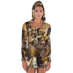 Awesome Steampunk Horse, Clocks And Gears In Golden Colors Long Sleeve Hooded T-shirt by FantasyWorld7