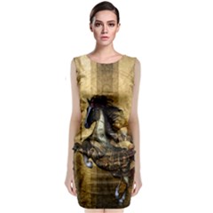 Awesome Steampunk Horse, Clocks And Gears In Golden Colors Classic Sleeveless Midi Dress by FantasyWorld7