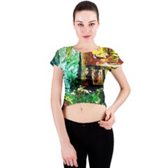 Old Tree And House With An Arch 5 Crew Neck Crop Top by bestdesignintheworld