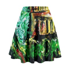 Old Tree And House With An Arch 5 High Waist Skirt by bestdesignintheworld
