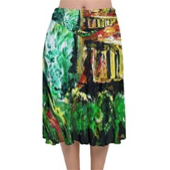 Old Tree And House With An Arch 5 Velvet Flared Midi Skirt by bestdesignintheworld