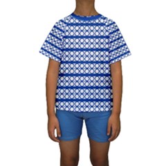 Circles Lines Blue White Pattern  Kids  Short Sleeve Swimwear by BrightVibesDesign