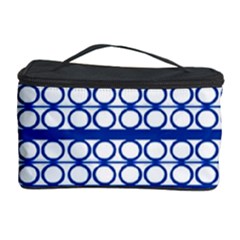 Circles Lines Blue White Pattern  Cosmetic Storage Case by BrightVibesDesign