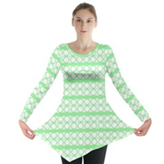 Circles Lines Green White Pattern Long Sleeve Tunic  by BrightVibesDesign