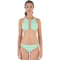 Circles Lines Green White Pattern Perfectly Cut Out Bikini Set by BrightVibesDesign