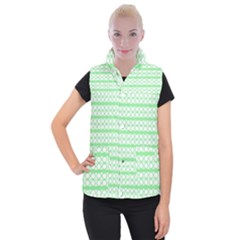 Circles Lines Green White Pattern Women s Button Up Vest by BrightVibesDesign