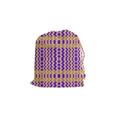 Purple Yellow Wavey Lines Drawstring Pouches (small)  by BrightVibesDesign