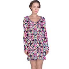 Multicolored Abstract Geometric Pattern Long Sleeve Nightdress by dflcprints